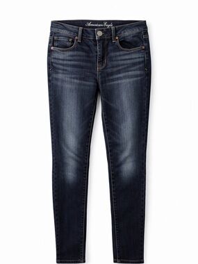 American Eagle Skinny Jeans Size 10 Dark Wash Stretch Low Rise Whiskered Denim